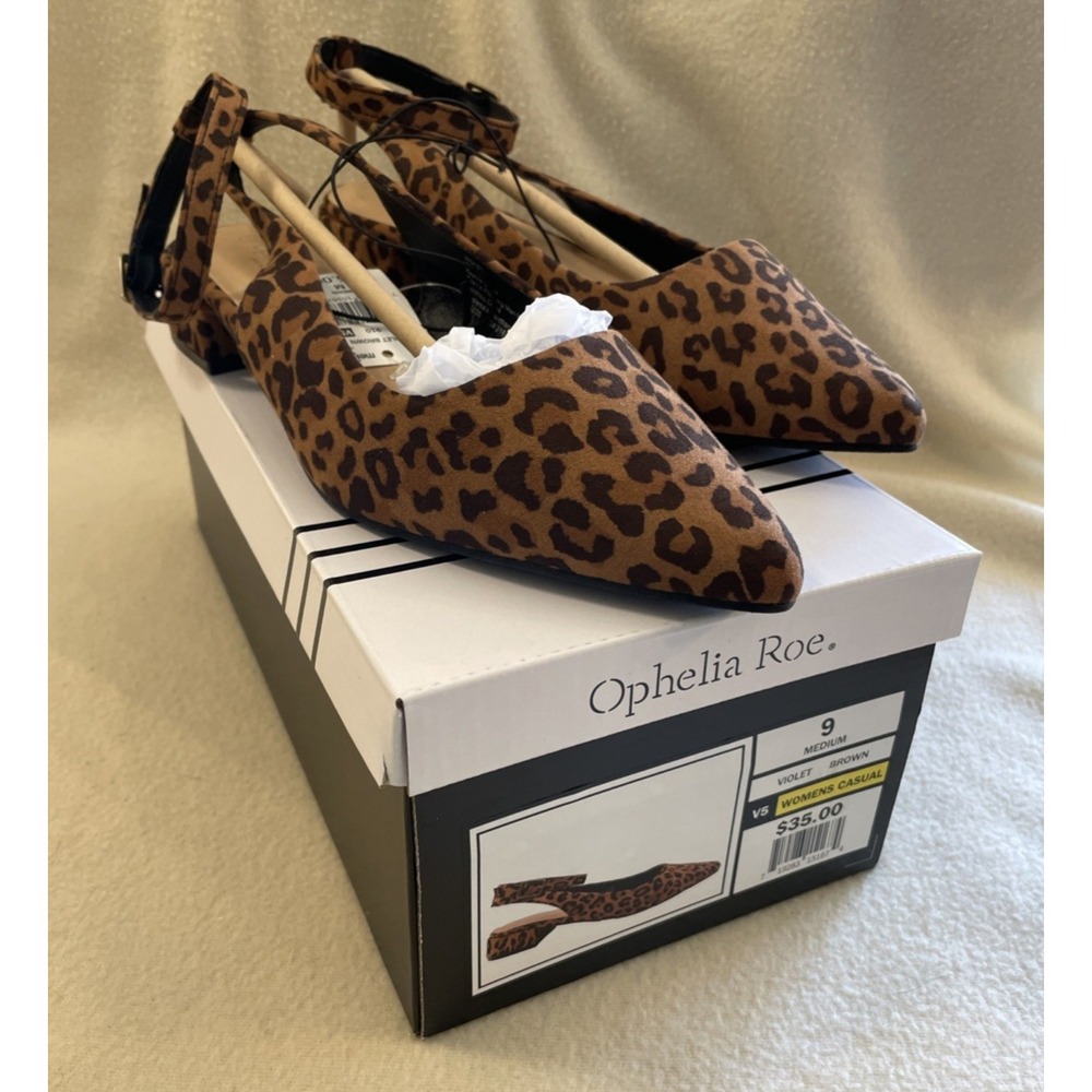 Ophelia Roe Women's Sz 9M Brown Cheetah Print Slingback 1" Heel Ankle Strap NIB